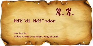 Mádi Nándor névjegykártya