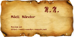 Mádi Nándor névjegykártya